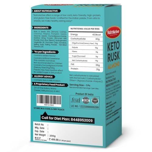 NutroActive Keto Almond Rusk | Sugar-Free Rusk | Healthy Low Carb Snack - 200g - Image 2