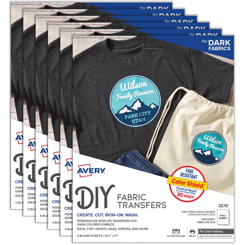 Avery Printable Heat Transfer Paper for Dark Fabrics 85 x 11 Inkjet Printer Compatible 30 Pack Iron On Transfers 3279