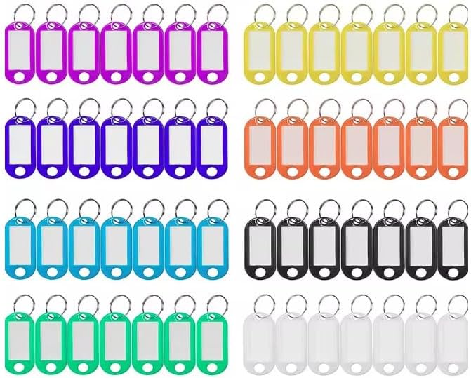 Key Tags with Split Ring, Plastic ID Labels, 50-Pack, Assorted Colours