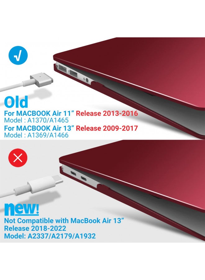 IBENZER Compatible with MacBook Air 11 Inch Case Model A1370 A1465, Soft Touch Plastic Hard Shell Case Bundle with Keyboard Cover for Mac Air 11, Wine Red, A11WR+1 - Image 3