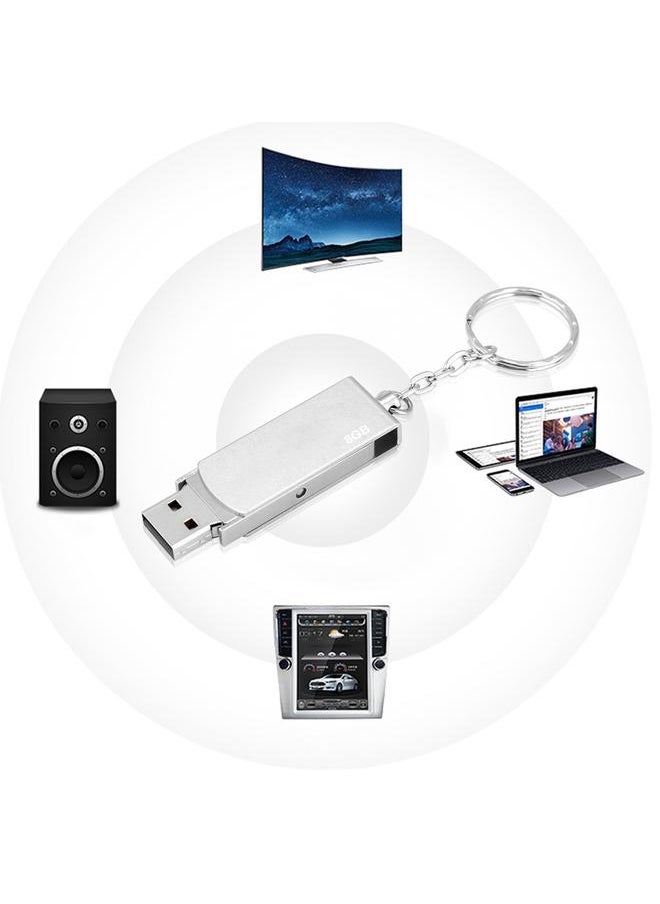 Ultra thin Waterproof Keychain High speed Metal Rotating U Disk Silver 8G