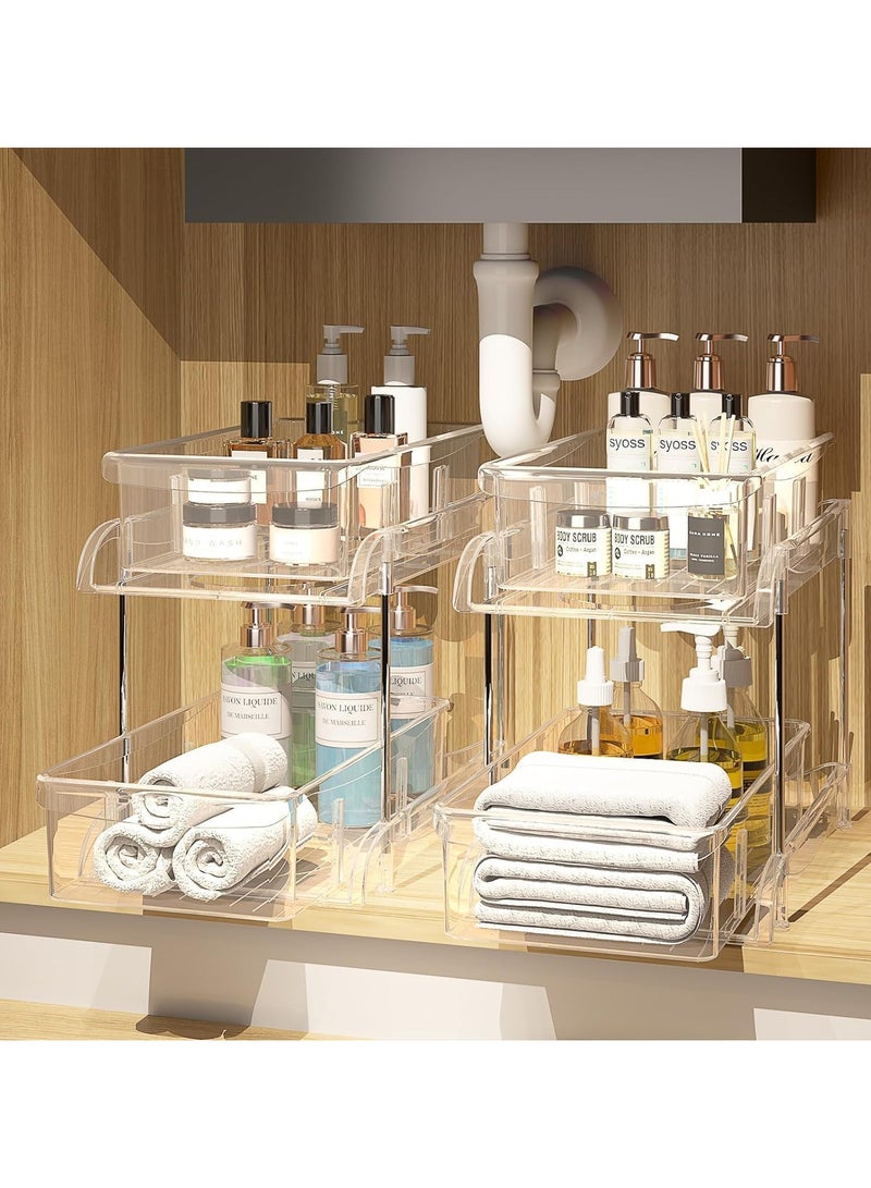 TOMSHOO Cabinet Shelf Organizer Storage Rack Space Saving for Kitchen Counter Pantry Bathroom Cupboard Under Sink Office Table Steel Stackable Rust Resistant Heavy Duty Nonslip White (plastic, 2pc) - Image 1