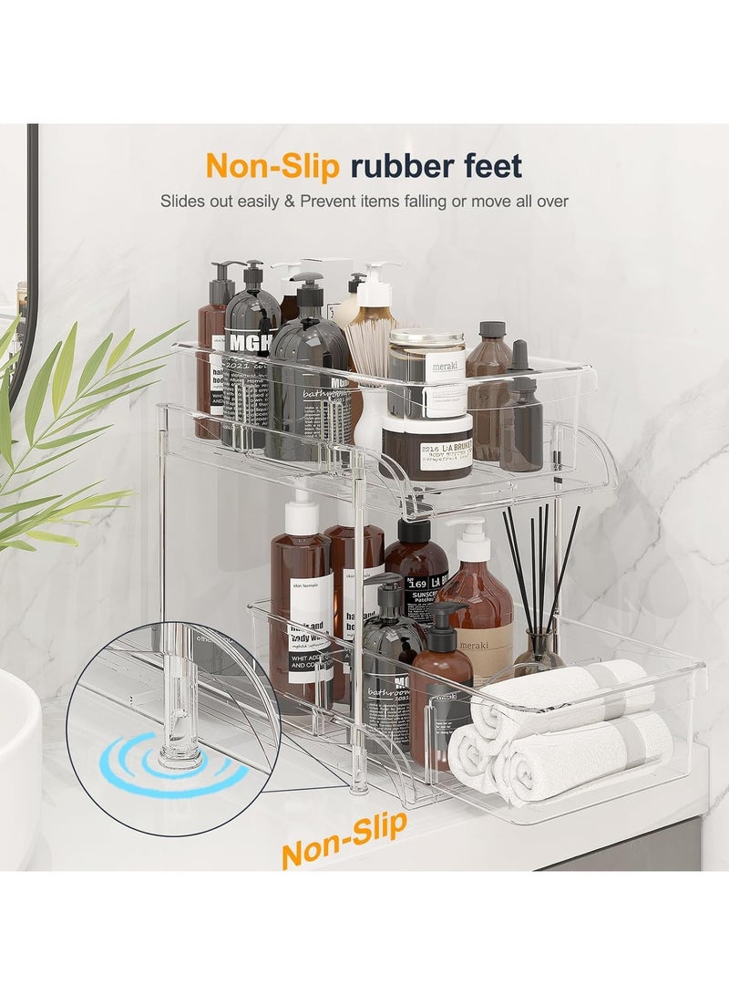 TOMSHOO Cabinet Shelf Organizer Storage Rack Space Saving for Kitchen Counter Pantry Bathroom Cupboard Under Sink Office Table Steel Stackable Rust Resistant Heavy Duty Nonslip White (plastic, 2pc) - Image 2