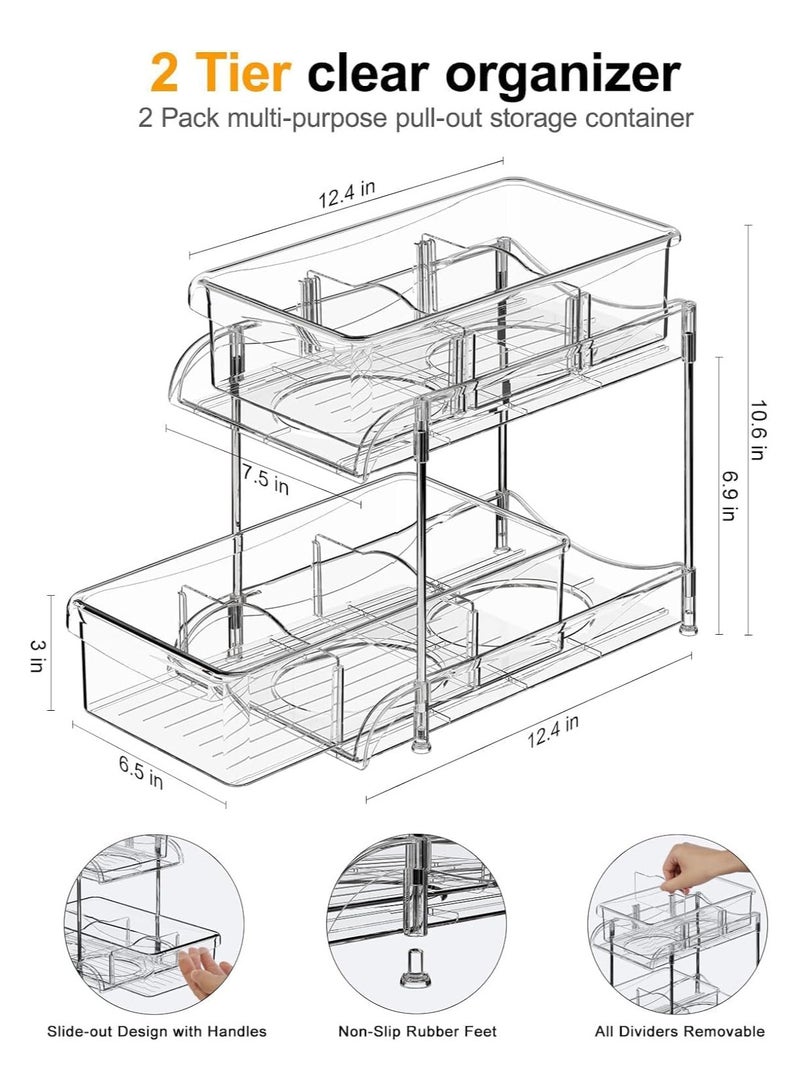TOMSHOO Cabinet Shelf Organizer Storage Rack Space Saving for Kitchen Counter Pantry Bathroom Cupboard Under Sink Office Table Steel Stackable Rust Resistant Heavy Duty Nonslip White (plastic, 2pc) - Image 5