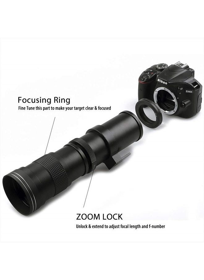 Lightdow - 420-800mm f/8.3 Manual Zoom Telephoto Lens + T-Mount for Nikon D5500 D3300 D3200 D5300 D3400 D7200 D750 D3500 D7500 D500 D600 D700 D800 D810 D850 D3100 D5100 D5200 D7000 D7100 Camera Lenses - Image 1