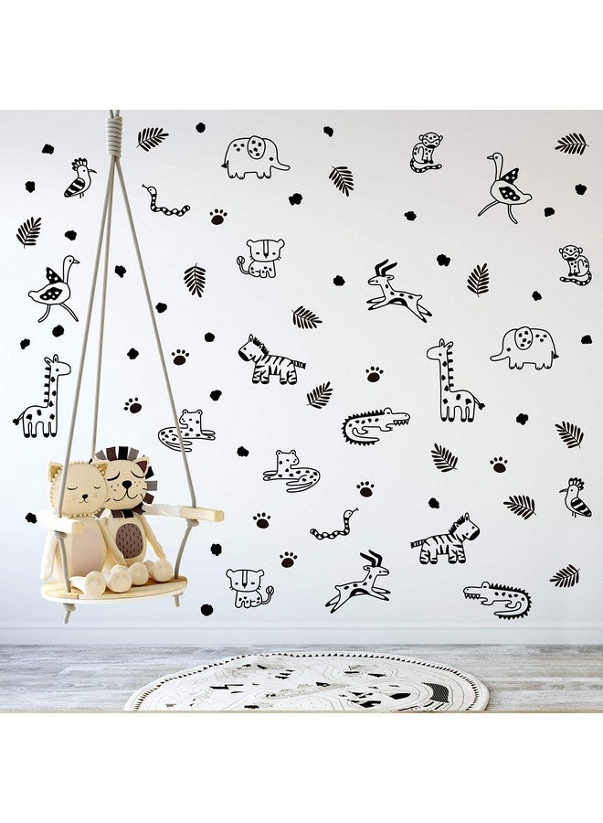 The Boho Design Safari Jungle Animals Wall Decals Peel and Stick for Kids, Baby Bedroom Nursery and Living Room. 68 pcs. Adhesive Vinyl Wall Stickers Decor (Black) - Image 5