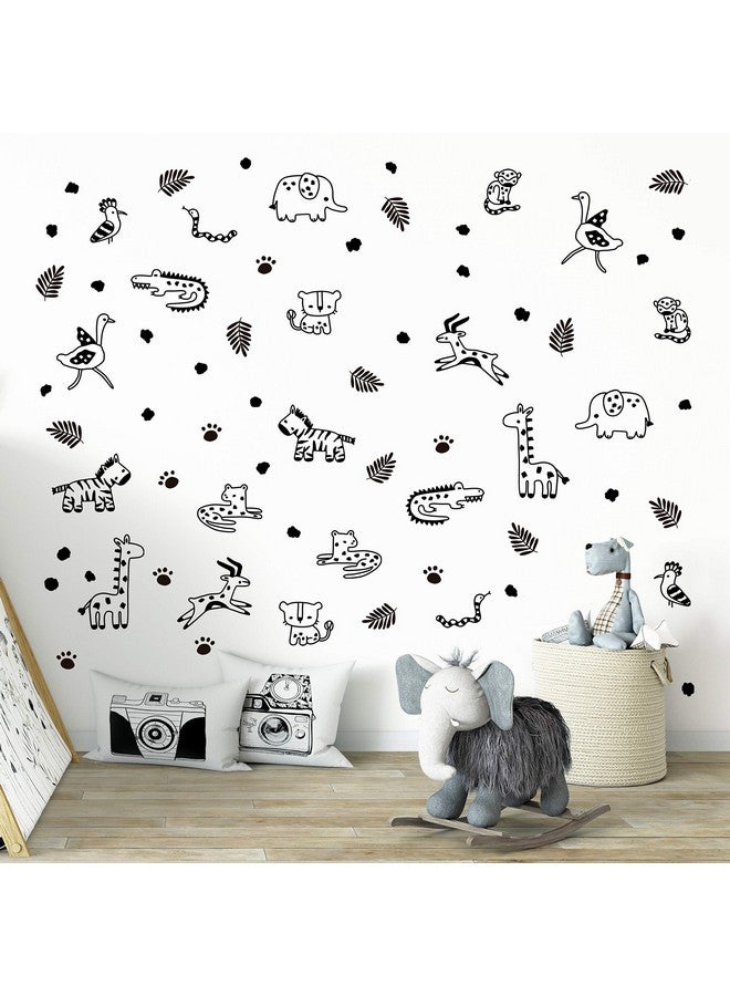 The Boho Design Safari Jungle Animals Wall Decals Peel and Stick for Kids, Baby Bedroom Nursery and Living Room. 68 pcs. Adhesive Vinyl Wall Stickers Decor (Black) - Image 4