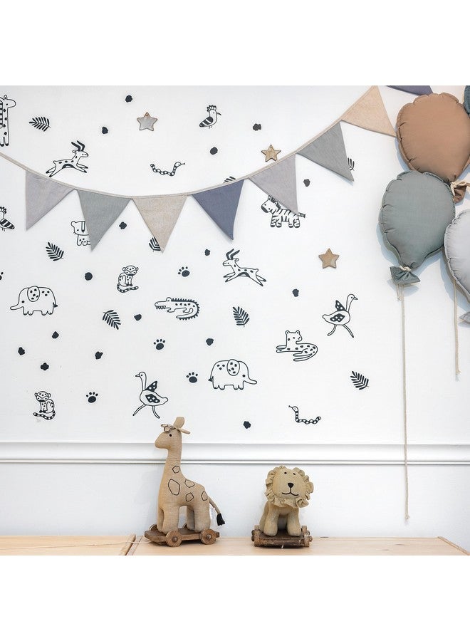 The Boho Design Safari Jungle Animals Wall Decals Peel and Stick for Kids, Baby Bedroom Nursery and Living Room. 68 pcs. Adhesive Vinyl Wall Stickers Decor (Black) - Image 1