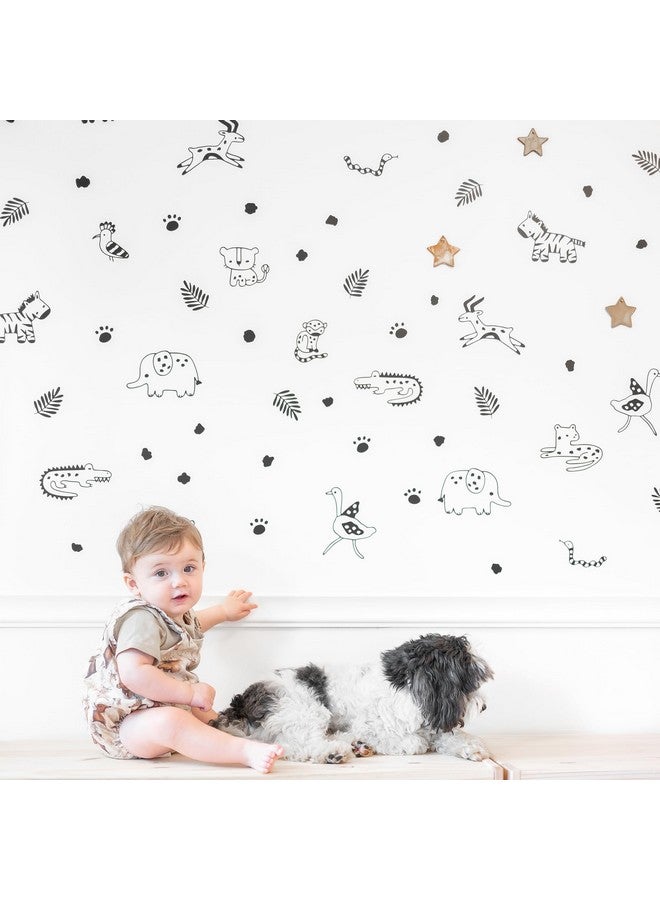 The Boho Design Safari Jungle Animals Wall Decals Peel and Stick for Kids, Baby Bedroom Nursery and Living Room. 68 pcs. Adhesive Vinyl Wall Stickers Decor (Black) - Image 2