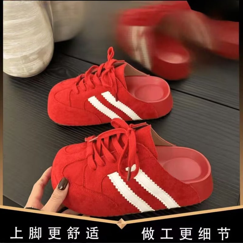 2025 Spring/ Fashion Korean Style Lace-Up German Training Shoes Casual Versatile Height-Increasing Soft Sole Closed-Toe Mules - Image 4