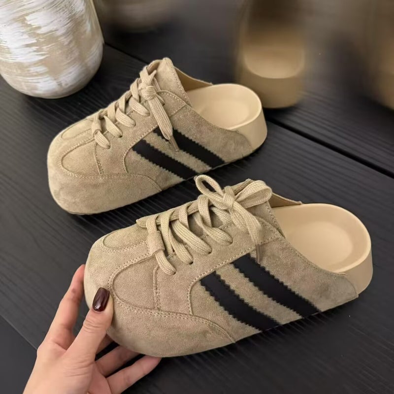 2025 Spring/ Fashion Korean Style Lace-Up German Training Shoes Casual Versatile Height-Increasing Soft Sole Closed-Toe Mules - Image 3