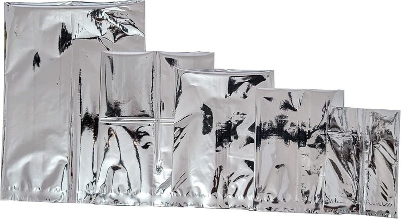 Amit Marketing Aluminium Silver Foil Pouch – 100 Pcs | Heat Sealable Reusable Stand Up Mylar Bags | Moisture Proof & Food Safe Packaging Pouches for Snacks, Spices & Storage - 250g (5X7Size) - Image 1
