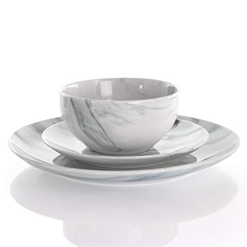 Elama Fine Marble 16 Piece Stoneware Dinnerware Set in Black and White - Image 2