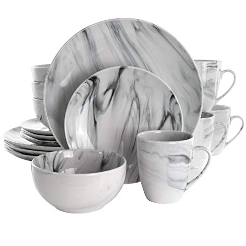 Elama Fine Marble 16 Piece Stoneware Dinnerware Set in Black and White - Image 1