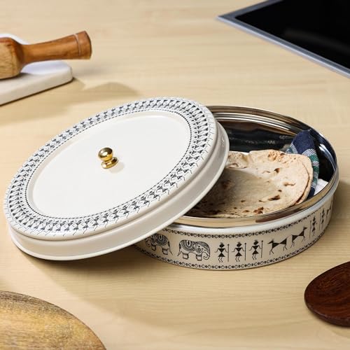 dudki Stainless Steel Multipurpose Roti Box Container |Ideal for Chapati, Paratha, Puri,Dry Food, Snacks & Fruits Dabba | Airtight Storage Containers With Lid (Beige) - Image 2