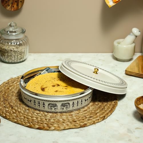 dudki Stainless Steel Multipurpose Roti Box Container |Ideal for Chapati, Paratha, Puri,Dry Food, Snacks & Fruits Dabba | Airtight Storage Containers With Lid (Beige) - Image 3