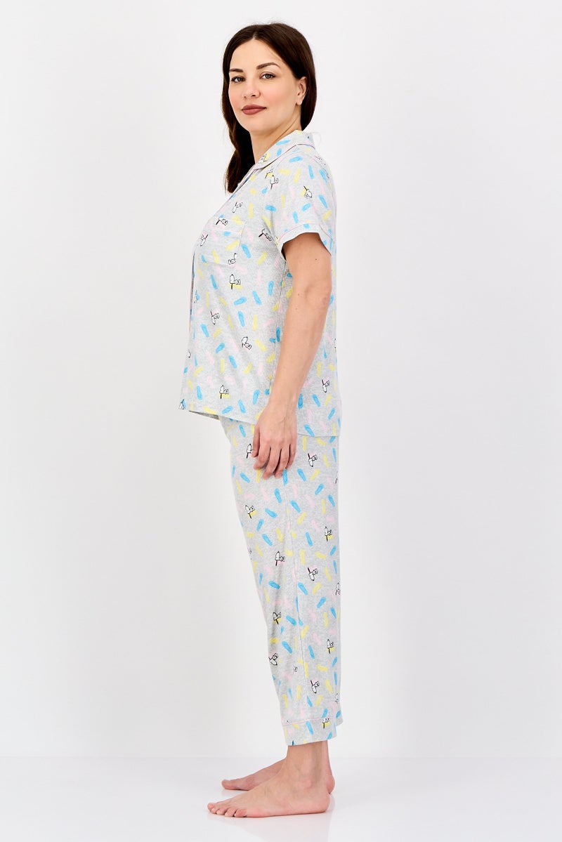 Peanuts Women 2 Pieces Snoopy Print Top And Bottom Pajama Set, Multicolor - Image 3