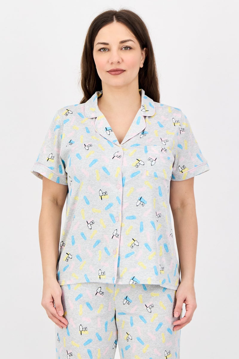 Peanuts Women 2 Pieces Snoopy Print Top And Bottom Pajama Set, Multicolor - Image 2