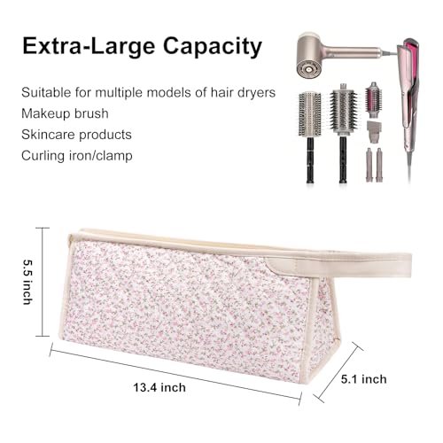 idoltimes Quilted Hair Tools Travel Bag, Compatible with Dyson Airwrap Styler, Portable Cotton Floral Organizer Case for Shark FlexStyle Attachments Storage - Image 3