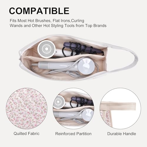 idoltimes Quilted Hair Tools Travel Bag, Compatible with Dyson Airwrap Styler, Portable Cotton Floral Organizer Case for Shark FlexStyle Attachments Storage - Image 5