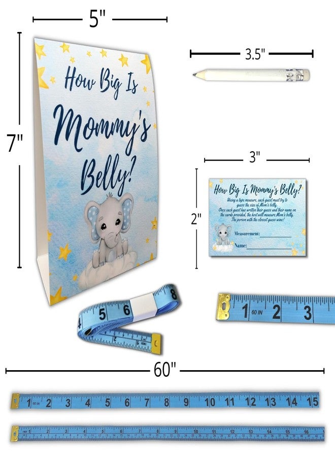 WillaBees Baby Shower Game - How Big is Mommys Belly - 62 Piece for 50 Players - Blue Elephant Baby Bump Measuring Tape Game - Image 3