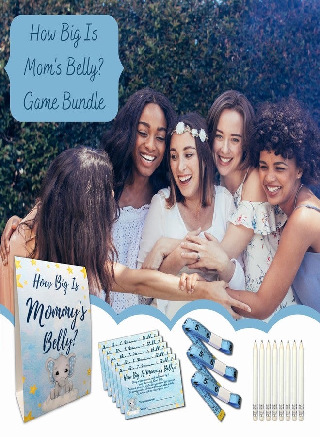 WillaBees Baby Shower Game - How Big is Mommys Belly - 62 Piece for 50 Players - Blue Elephant Baby Bump Measuring Tape Game - Image 4