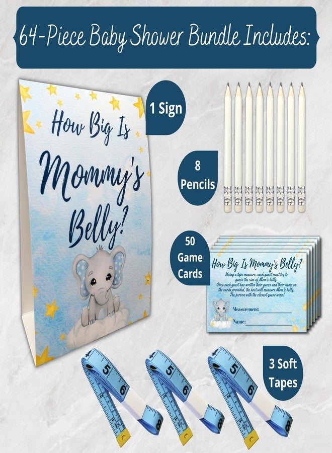 WillaBees Baby Shower Game - How Big is Mommys Belly - 62 Piece for 50 Players - Blue Elephant Baby Bump Measuring Tape Game - Image 2
