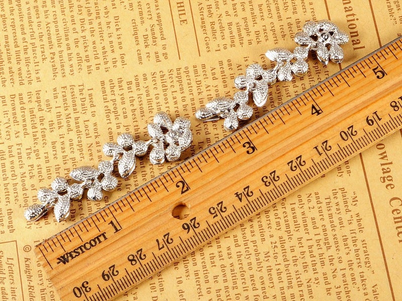 Alilang Metal Tone Grape Colored Stone Embellished Flower Leaves Dangling Earrings, Purple - Image 3