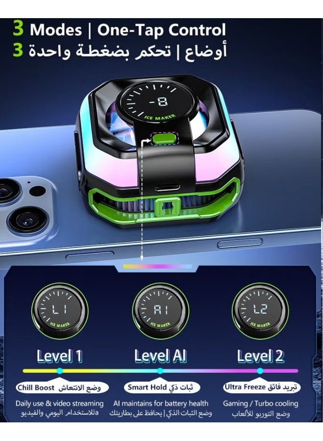 Phone Cooler, Low-Power Cryo Fan (5V/2A), Magnetic/Clip Dual-Mode, 3-Gear Smart Temp Control, Quiet Cooling Fan with Colorful LED Display for Gaming/Streaming, Compatible with IPhone/Samsung/Redmagic/Huawei - Image 4