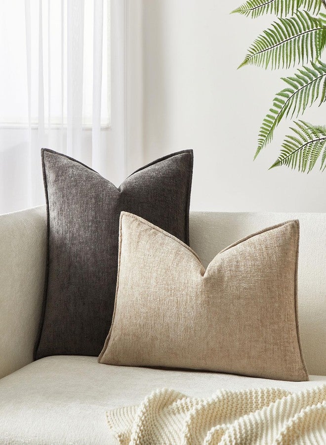 JUSPURBET Set of 2 Beige Chenille Lumbar Throw Pillow Covers 16x24 Inch Soft Textured Decorative Cushion Cases for Couch Sofa Bed Solid Home Decor Pillowcases - Image 2