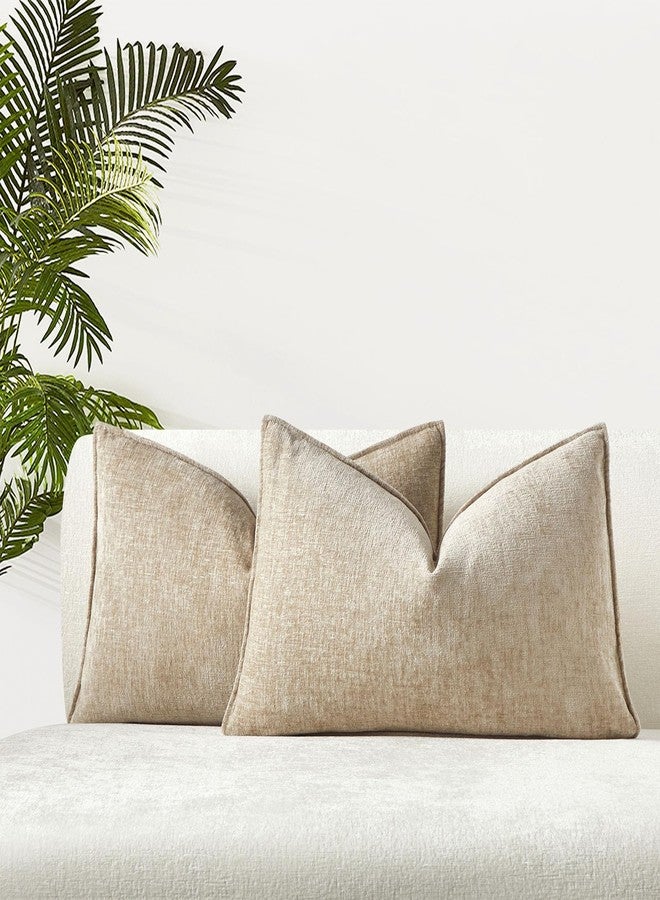 JUSPURBET Set of 2 Beige Chenille Lumbar Throw Pillow Covers 16x24 Inch Soft Textured Decorative Cushion Cases for Couch Sofa Bed Solid Home Decor Pillowcases - Image 1