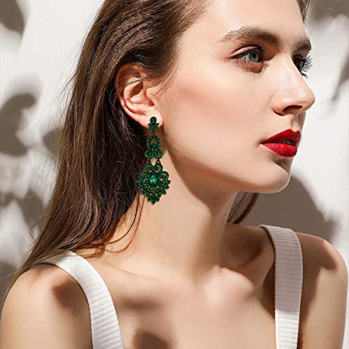 Flyonce Bridal Crystal Vintage Style Art Deco Chandelier Dangle Earrings for Women Green Black-Tone - Image 3