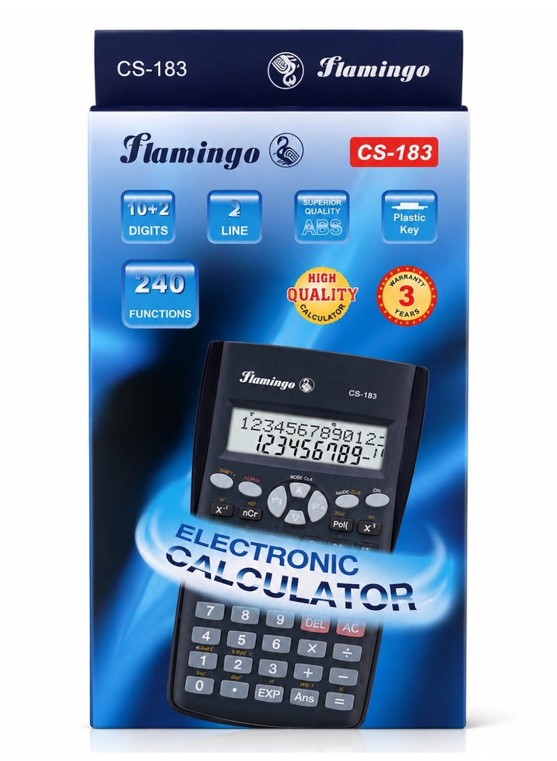 Flamingo Scientific Calculator CS-183, 240 Functions, 10+2 Digit, 2-Line Display - Image 1