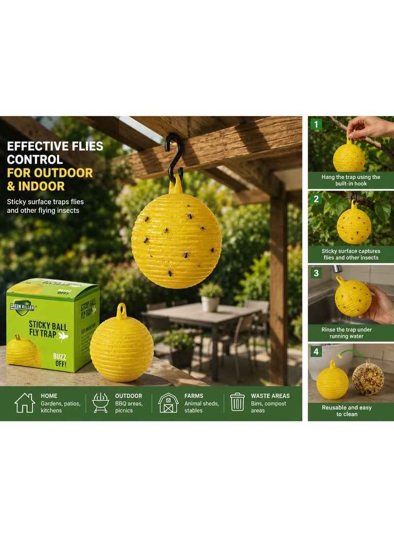 green killer مصيدة كروية لاصقة للذباب – أداة معلقة لالتقاط الذباب والحشرات الطائرة | للاستخدام الداخلي والخارجي - Image 3