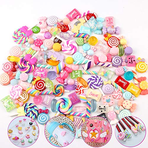 SUKPSY 50 Pcs Colorful Mix Candy Sweet Cake Flatback Slime Charms Resin Embellishments Making Supplies for Easter DIY Craft Making Phone Case Scrapbooking Hair Clip Headband Decoration - Image 1