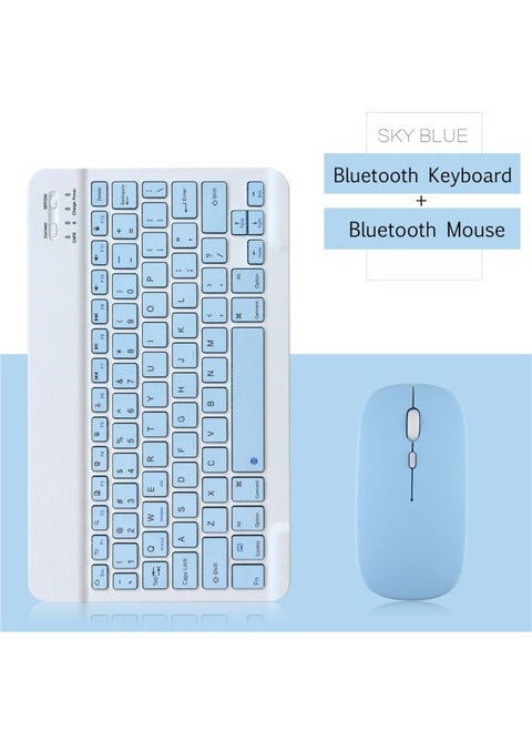 Wireless Bluetooth Keyboard Mini PC Mobile Phone Tablet Laptop Keyboard Mouse Suit Rechargeable Ultra-thin-Color:Light Blue-Product Type:Upgraded Bluetooth Keyboard + Dual-mode Mouse