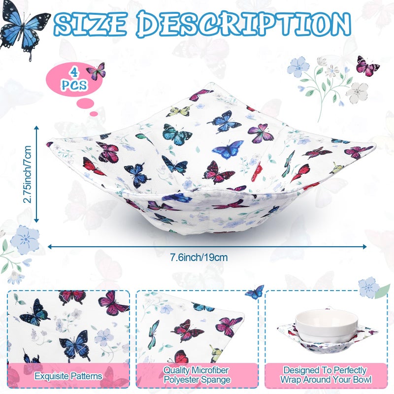 Cunhill 4 Pcs Cotton Microwave Bowl Cozy Holders for Hot Food Hot Pads Soup Bowl Potholders Heat Resistant Multipurpose Quilted Safe Holders for Kitchen Plate Supply(Colorful,Butterfly Style) - Image 2