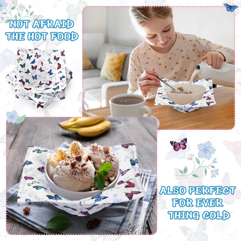 Cunhill 4 Pcs Cotton Microwave Bowl Cozy Holders for Hot Food Hot Pads Soup Bowl Potholders Heat Resistant Multipurpose Quilted Safe Holders for Kitchen Plate Supply(Colorful,Butterfly Style) - Image 3