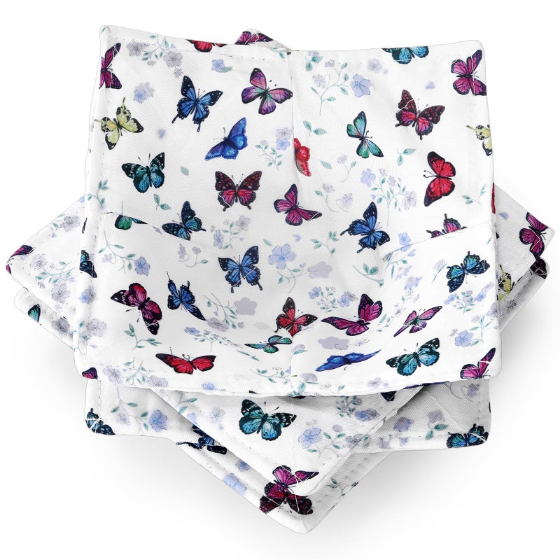 Cunhill 4 Pcs Cotton Microwave Bowl Cozy Holders for Hot Food Hot Pads Soup Bowl Potholders Heat Resistant Multipurpose Quilted Safe Holders for Kitchen Plate Supply(Colorful,Butterfly Style) - Image 1