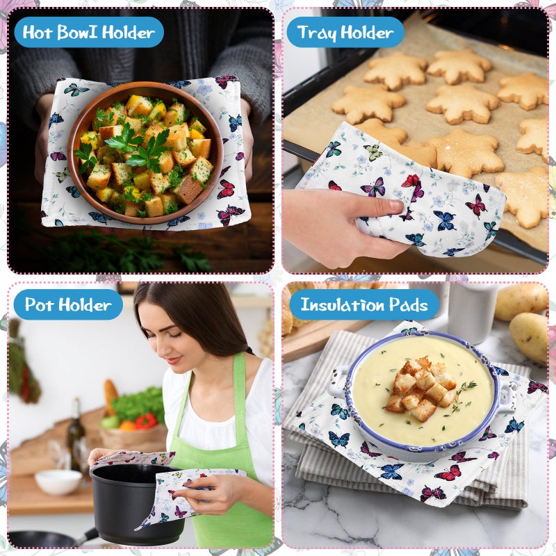 Cunhill 4 Pcs Cotton Microwave Bowl Cozy Holders for Hot Food Hot Pads Soup Bowl Potholders Heat Resistant Multipurpose Quilted Safe Holders for Kitchen Plate Supply(Colorful,Butterfly Style) - Image 4