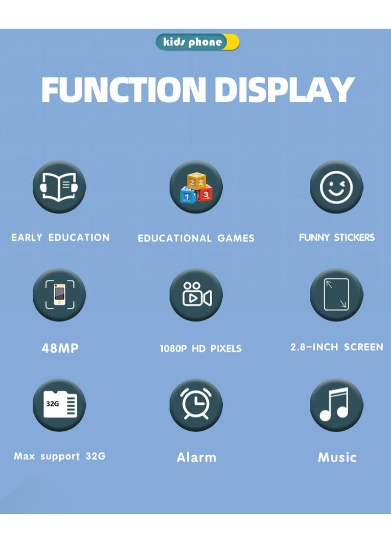 BlueFire Kids Touchscreen Smartphone Toy – 2.8” HD Display, 360° Rotating 48 Mega Pixel Dual Camera, MP3 Player, Built-in Games, 28 Wallpapers, Video Recorder, Lanyard – Perfect Learning Phone for Girls & Boys Ages 2-6 (1000mAh Battery, TF Card Support) - Image 2