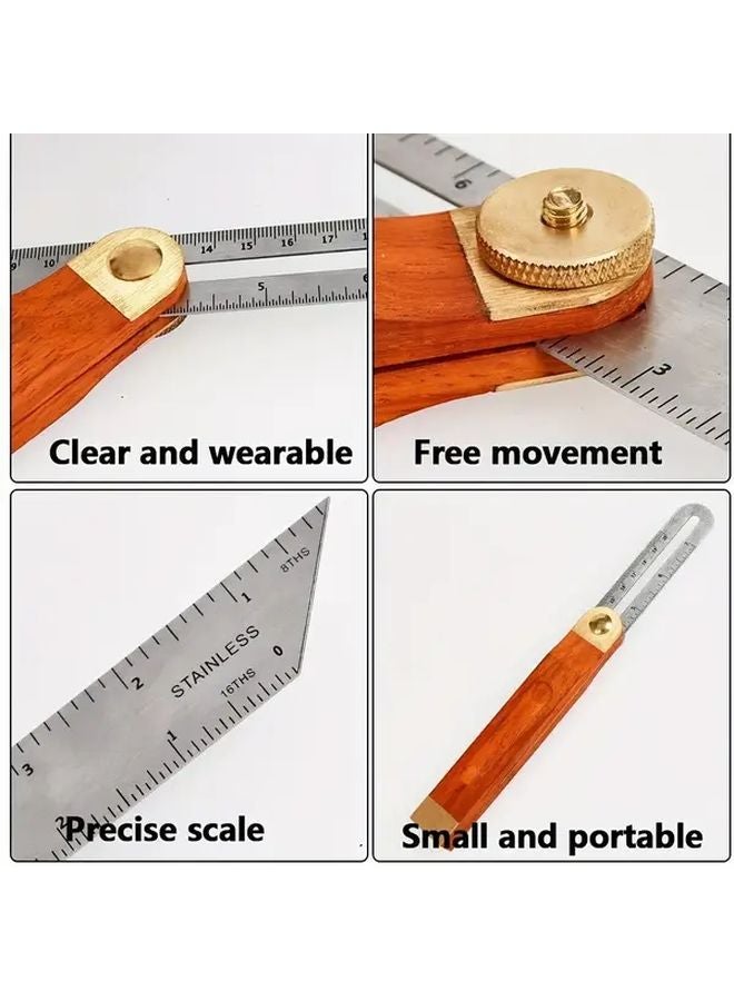 Red T Shaped Metal Angle Ruler Dual Scale Degrees Inches Wooden Handle Carpentry Tool - Image 5