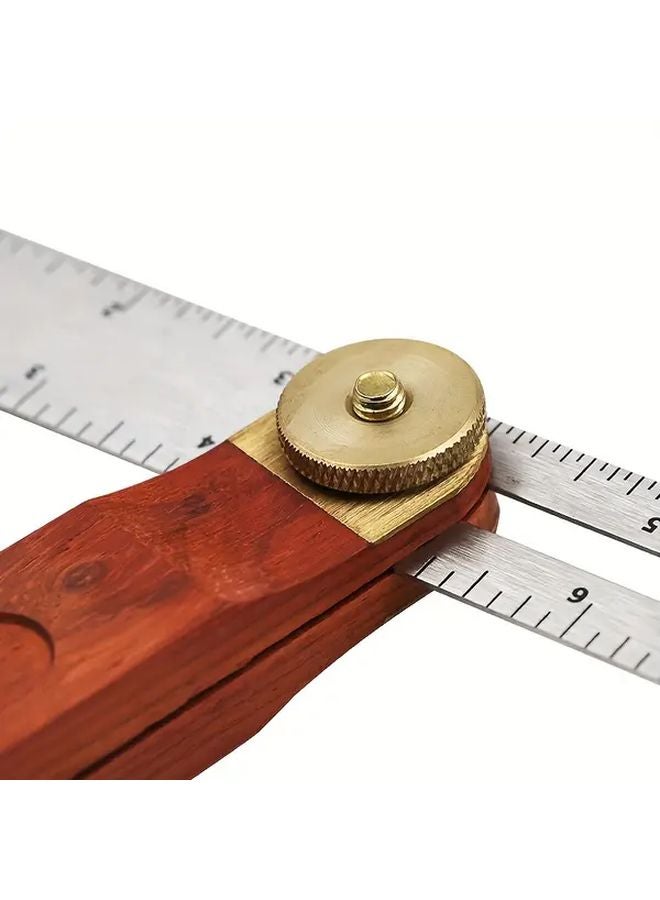 Red T Shaped Metal Angle Ruler Dual Scale Degrees Inches Wooden Handle Carpentry Tool - Image 3