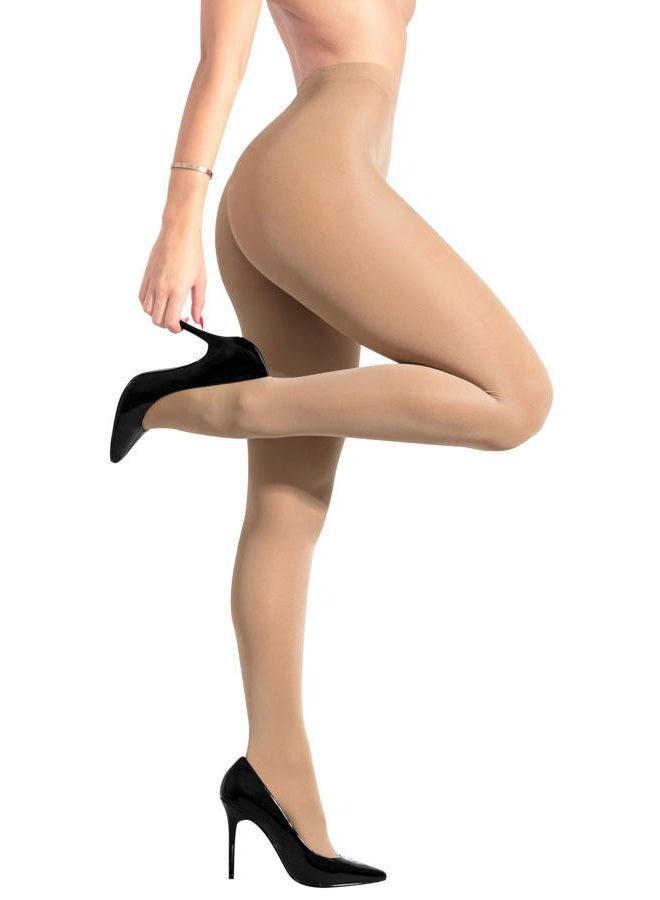sofsy Opaque Microfibre Tights for Women - Invisibly Reinforced Opaque Brief Pantyhose 40Den [Made In Italy] Natural Beige Nude 2 - Small - Image 1