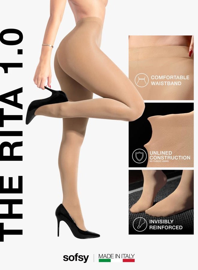 sofsy Opaque Microfibre Tights for Women - Invisibly Reinforced Opaque Brief Pantyhose 40Den [Made In Italy] Natural Beige Nude 2 - Small - Image 4