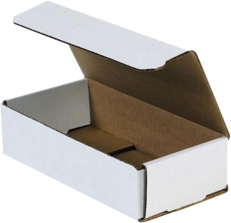Secure Seal Shipping Boxes – 8x4x2" Mailers Pack of 100 - White Foldable Corrugated Cardboard Packaging for Mailing, Moving, Storage, and Organizing - Strong Lightweight Foldable - Image 1