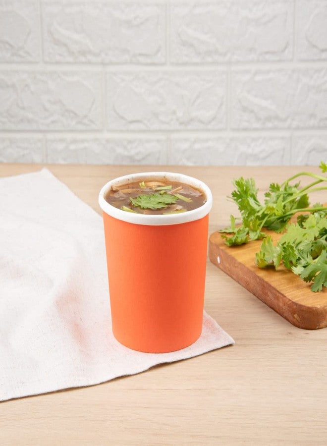 Restaurantware Bio Tek 12 oz Round Tangerine Orange Paper Soup Container - 3 1/2" x 3 1/2" x 3 1/2" - 25 count box - Image 3