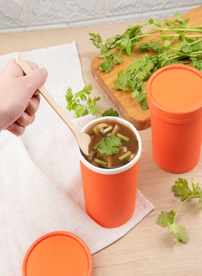 Restaurantware Bio Tek 12 oz Round Tangerine Orange Paper Soup Container - 3 1/2" x 3 1/2" x 3 1/2" - 25 count box - Image 4