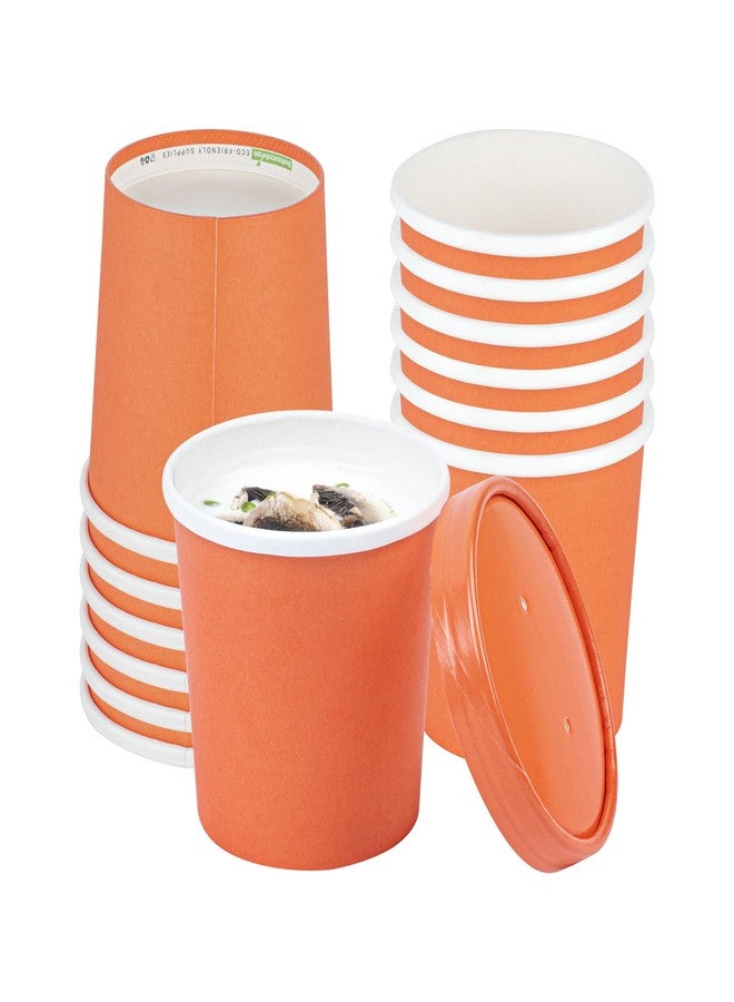 Restaurantware Bio Tek 12 oz Round Tangerine Orange Paper Soup Container - 3 1/2" x 3 1/2" x 3 1/2" - 25 count box - Image 2