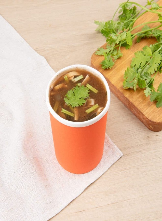 Restaurantware Bio Tek 12 oz Round Tangerine Orange Paper Soup Container - 3 1/2" x 3 1/2" x 3 1/2" - 25 count box - Image 5